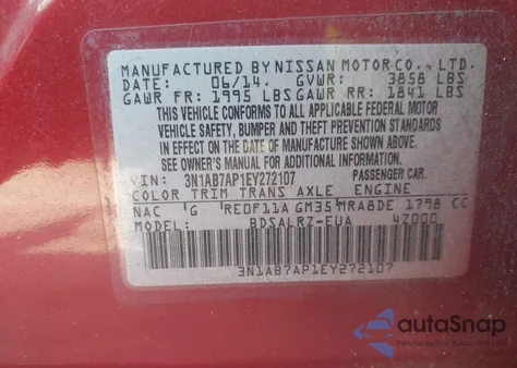 2014 Nissan Sentra Sr from USA, damaged, VIN 3N1AB7AP1EY272107